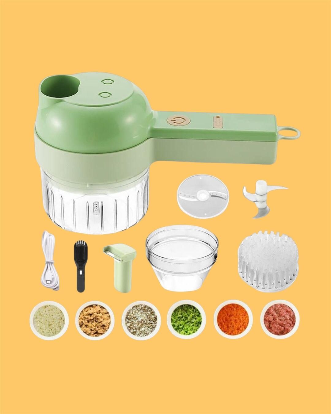 4-in-1 Portable Electric Vegetable Cutter Set | Multi-Function Chopper, Slicer & Grinder (Rechargeable)