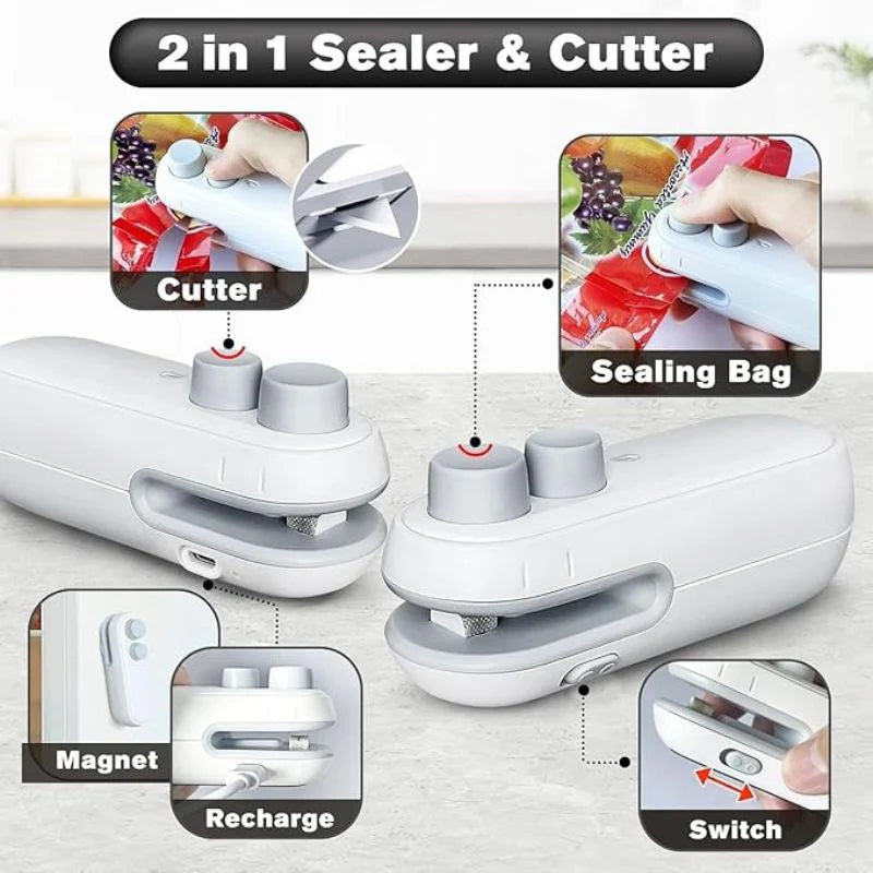 2-in-1 Mini Heat Sealer & Cutter – USB Rechargeable Airtight Pack Sealer
