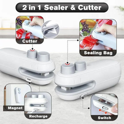 2-in-1 Mini Heat Sealer & Cutter – USB Rechargeable Airtight Pack Sealer