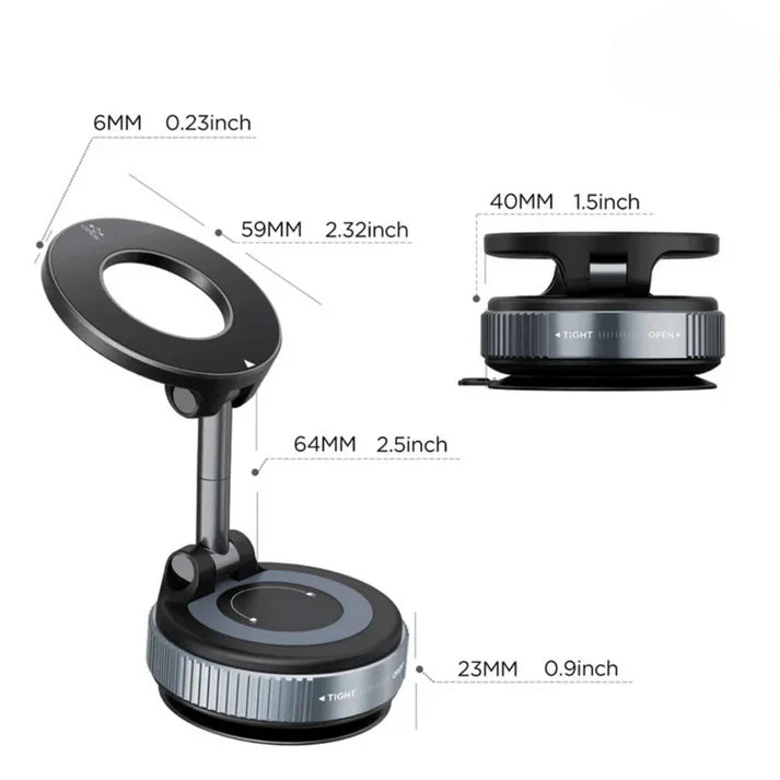 Premium 360° Magnetic Car Phone Holder with Vacuum Suction – Universal Fit, Anti-Shake