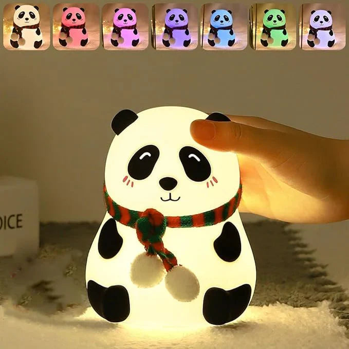 Cute Panda LED Night Light | 7-Color Touch Glow | Rechargeable Silicone Lamp.