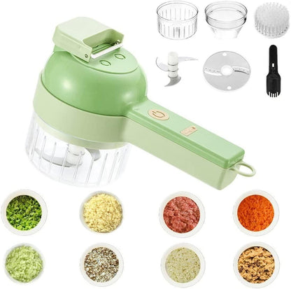 4-in-1 Portable Electric Vegetable Cutter Set | Multi-Function Chopper, Slicer & Grinder (Rechargeable)