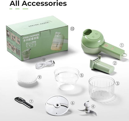 4-in-1 Portable Electric Vegetable Cutter Set | Multi-Function Chopper, Slicer & Grinder (Rechargeable)