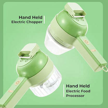 4-in-1 Portable Electric Vegetable Cutter Set | Multi-Function Chopper, Slicer & Grinder (Rechargeable)