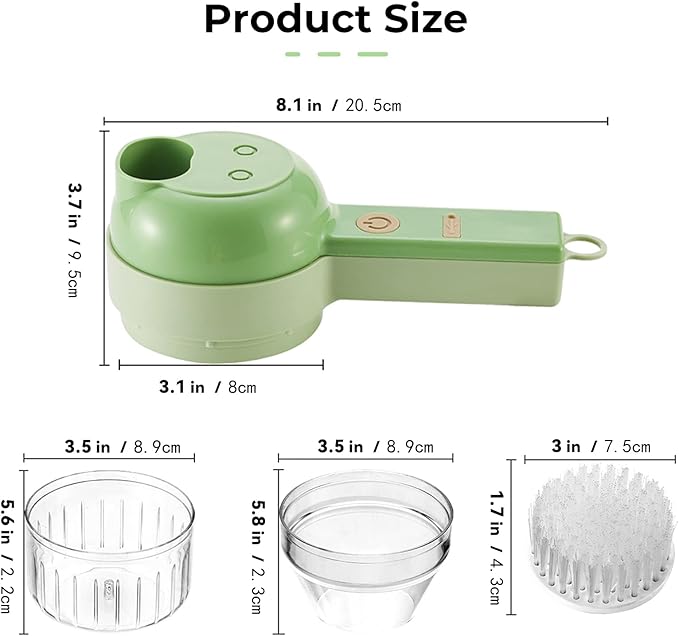 4-in-1 Portable Electric Vegetable Cutter Set | Multi-Function Chopper, Slicer & Grinder (Rechargeable)