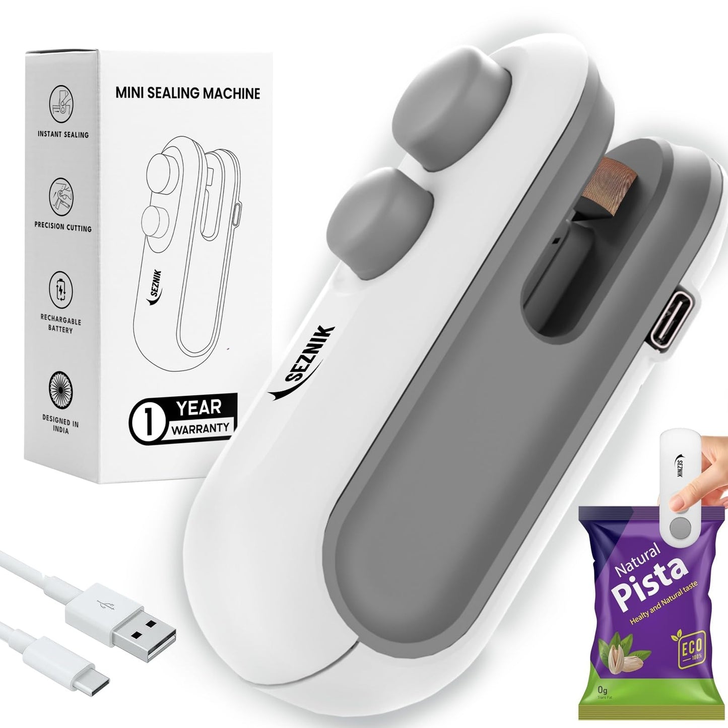 2-in-1 Mini Heat Sealer & Cutter – USB Rechargeable Airtight Pack Sealer