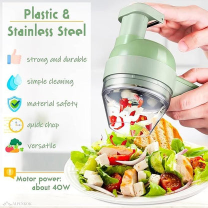 4-in-1 Portable Electric Vegetable Cutter Set | Multi-Function Chopper, Slicer & Grinder (Rechargeable)