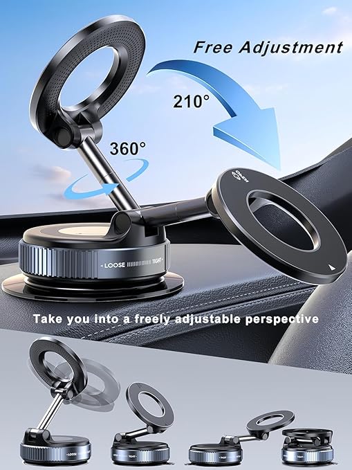 Premium 360° Magnetic Car Phone Holder with Vacuum Suction – Universal Fit, Anti-Shake