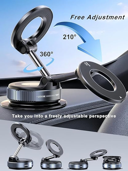 Premium 360° Magnetic Car Phone Holder with Vacuum Suction – Universal Fit, Anti-Shake