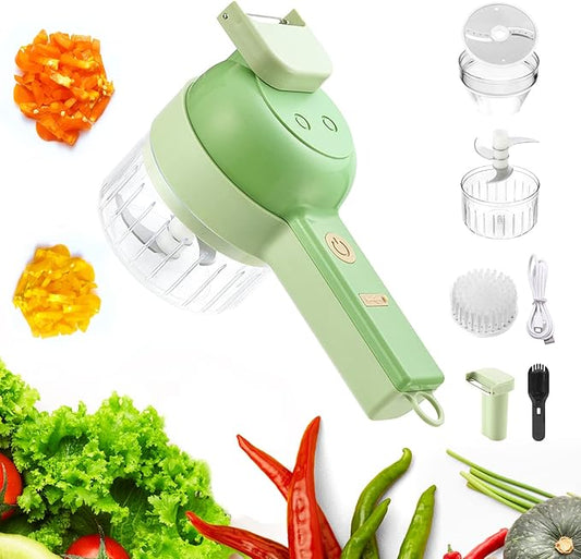 4-in-1 Portable Electric Vegetable Cutter Set | Multi-Function Chopper, Slicer & Grinder (Rechargeable)