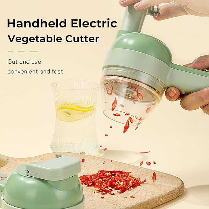 4-in-1 Portable Electric Vegetable Cutter Set | Multi-Function Chopper, Slicer & Grinder (Rechargeable)