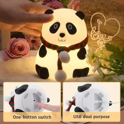 Cute Panda LED Night Light | 7-Color Touch Glow | Rechargeable Silicone Lamp.
