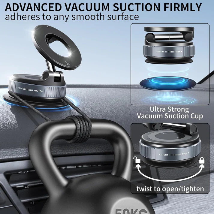 Premium 360° Magnetic Car Phone Holder with Vacuum Suction – Universal Fit, Anti-Shake