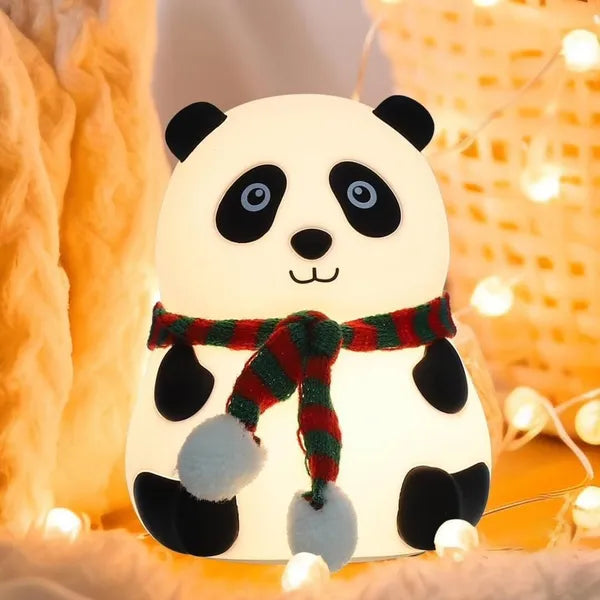 Cute Panda LED Night Light | 7-Color Touch Glow | Rechargeable Silicone Lamp.